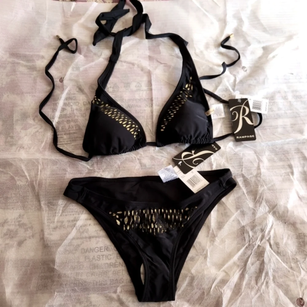 NWT*Rampage 2-pc Black bikini w/metallic accents* sz M